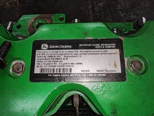 John Deere 6081HRW27 Engine – 8.1L Turbo Diesel for 9660i WTS Combine (2007)
