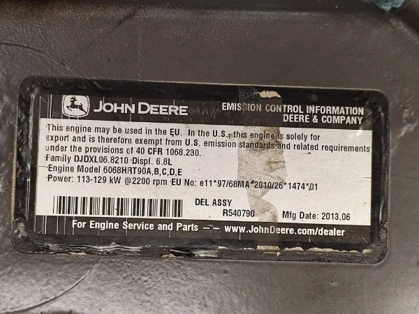John Deere 6068HRT90 Engine – 6.8L Turbocharged Diesel for Industrial & Agricultural Equipment
